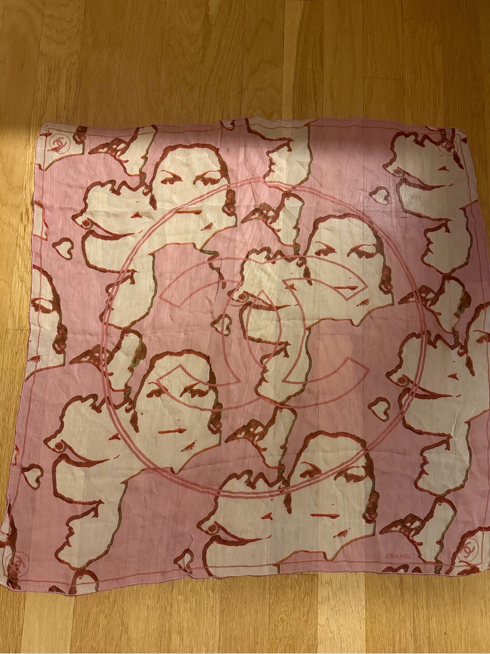 CHANEL Pink Cream Silk Scarf